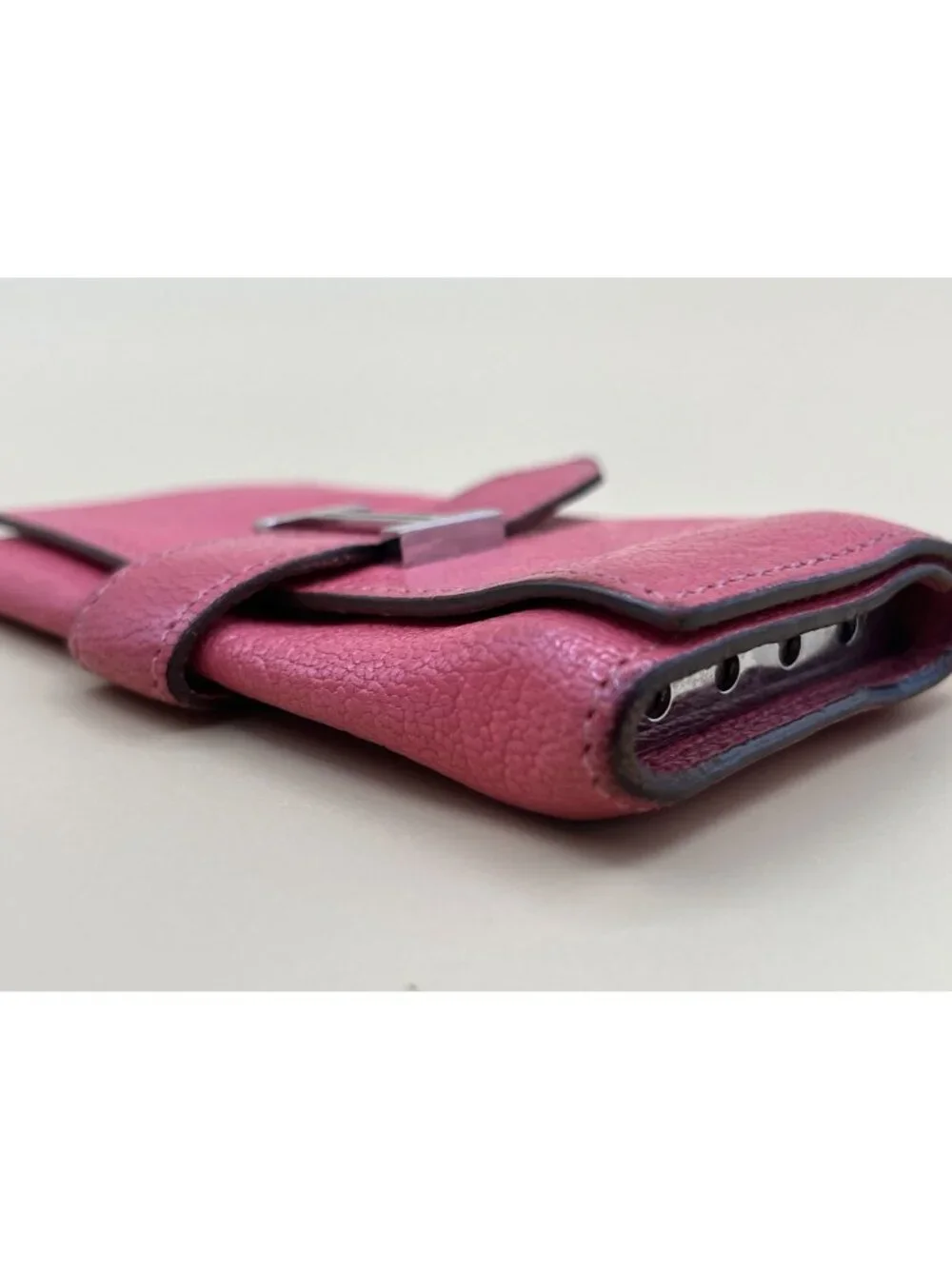 Hermes Bearn Key Case Holder Pink Rose Epsom Leather Silver H Clasp Made in Fran